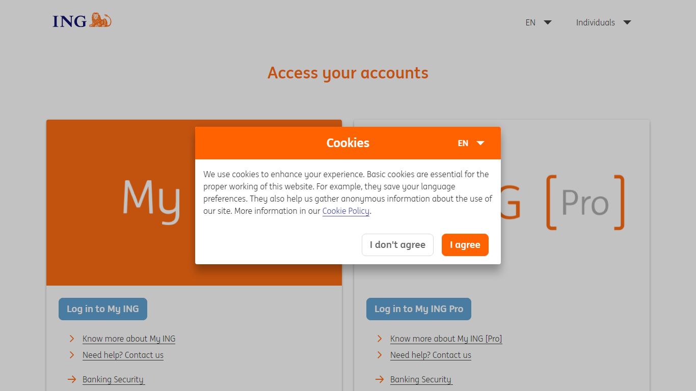 Log in to My ING